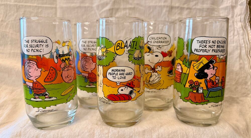 Peanuts Camp Snoopy Glass Set (1983 McDonald’s, Complete Lot of 4)